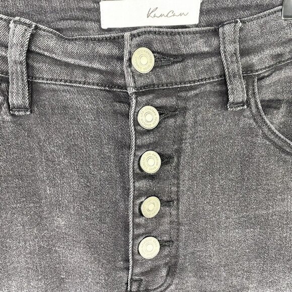 KanCan Jeans Size 28 Bianca High Rise Exposed Button Fly Raw Hem Black Denim - Picture 2 of 5